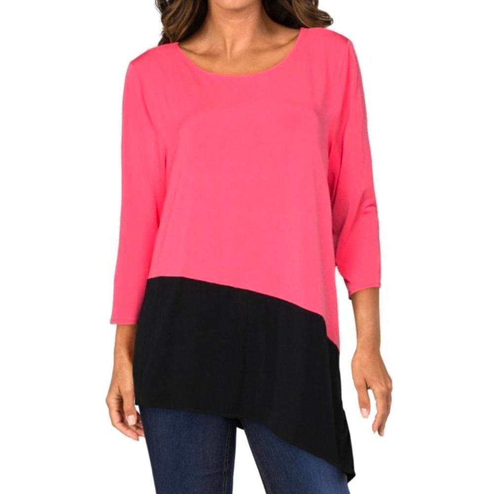 Alfani Women's Colorblock Asymmetrical 3/4 Sleeve Top Blouse Size Petite S NWT